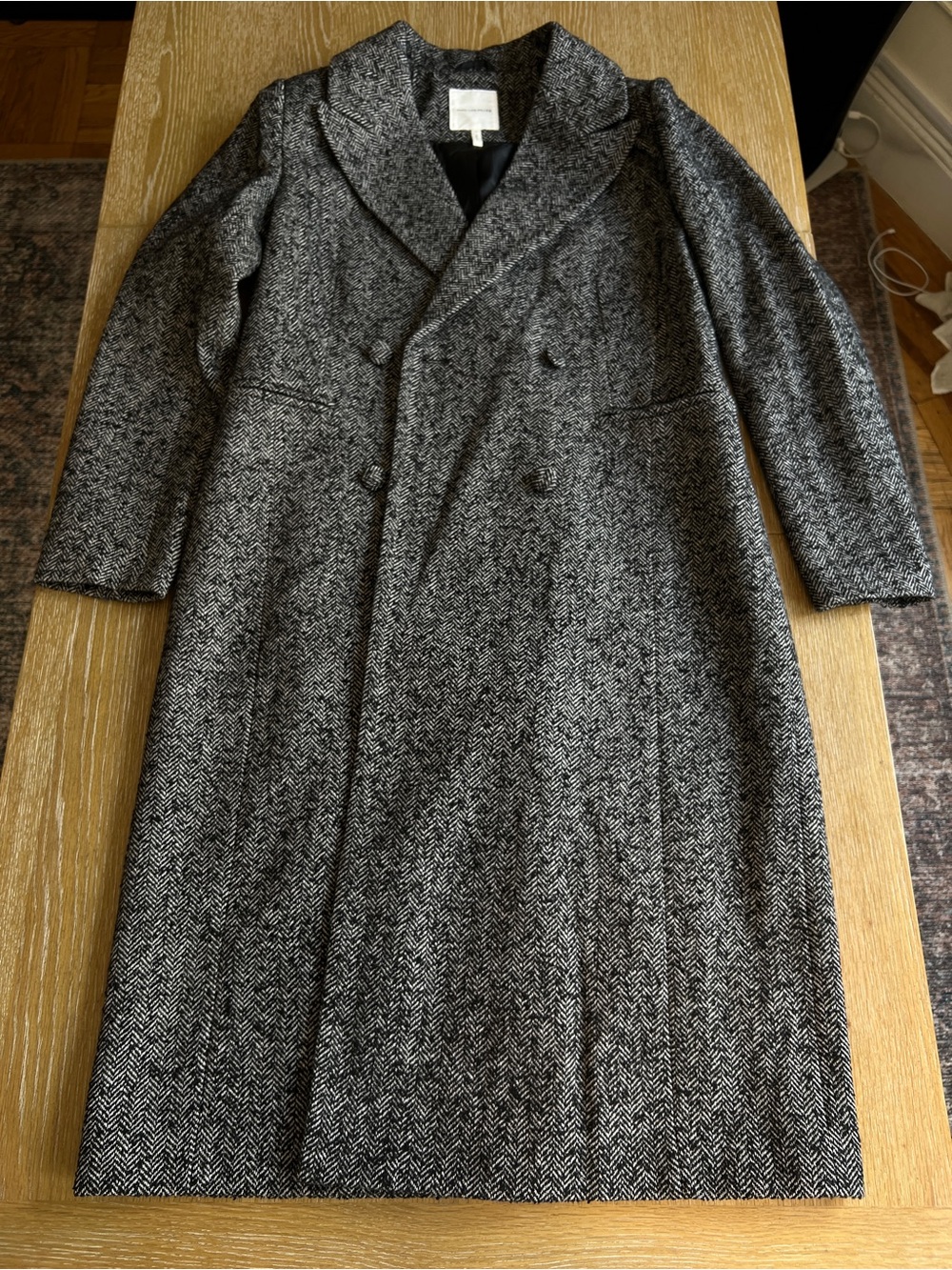Avec Les Filles Black & White Herringbone Double-Breasted Pea Coat